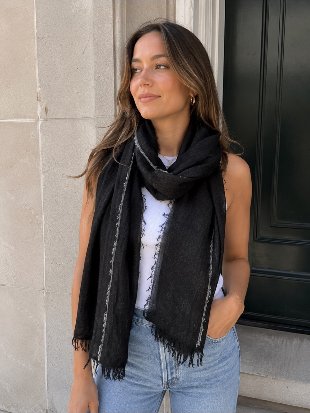Wilfred 100% wool Black Fringe Edge Women's Scarf